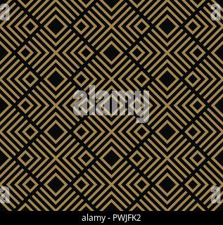 Abstrakte geometrische Muster mit Linien, Rauten eine nahtlose Vektor Hintergrund. Schwarz und Gold Textur Stock Vektor