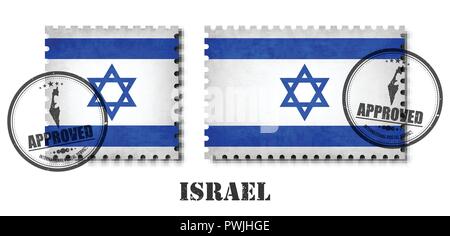 Israel flaggenmuster Briefmarke mit Grunge alten Kratzer Textur und bringen Sie die Dichtung am isolierten Hintergrund. Farbe schwarz Land Name mit Abrieb. S Stock Vektor