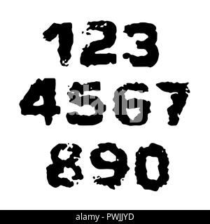 Distressed grunge Nummern einrichten. Stempel Tinte Font. Vector Illustration. Stock Vektor