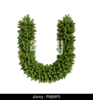 Weihnachten alphabet ABC Zeichen Buchstaben U Font. Christmas tree branches Großbuchstaben Dekoration art. Hoch 3D Rendering Illustration realistisch. T Stockfoto