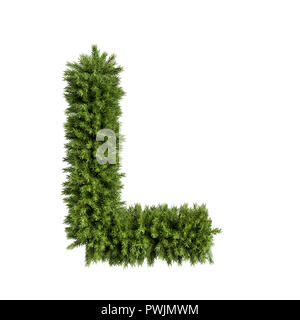 Weihnachten alphabet ABC Zeichen Buchstaben L Font. Christmas tree branches Großbuchstaben Dekoration art. Hoch 3D Rendering Illustration realistisch. T Stockfoto