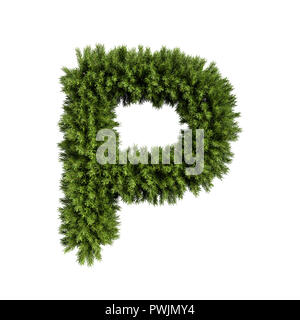 Weihnachten alphabet ABC-Zeichen P Font. Christmas tree branches Großbuchstaben Dekoration art. Hoch 3D Rendering Illustration realistisch. T Stockfoto