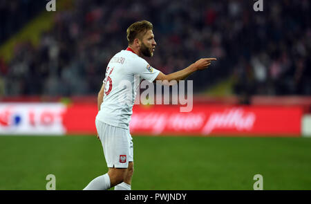 CHORZOW, Polen - 11. OKTOBER 2018: UEFA Nationen Liga Polen und Portugal o/p: Jakub Blaszczykowski (Polen) feiert sein Ziel Stockfoto