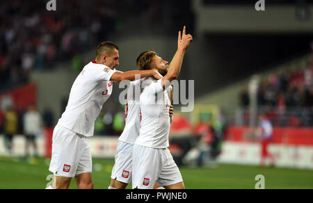 CHORZOW, Polen - 11. OKTOBER 2018: UEFA Nationen Liga Polen und Portugal o/p: Jakub Blaszczykowski (Polen) feiert sein Ziel Stockfoto