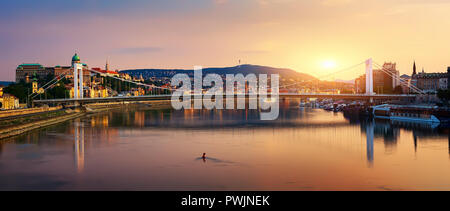 Sonnenuntergang über Elizabeth Bridge in Budapest, Ungarn Stockfoto