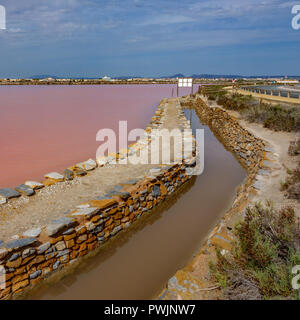 Rosa Salz pool im Salzbergwerk und Canal in Murcia Stockfoto