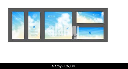 Satz von unterschiedlichen Hintergründen mit realistischen beige-blauem Himmel Stock Vektor