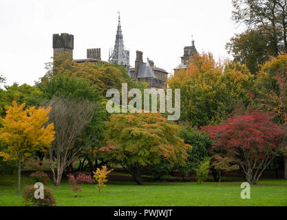 Eine allgemeine Darstellung der Rückseite des Cardiff Castle im Herbst in Cardiff, Wales, UK. Stockfoto