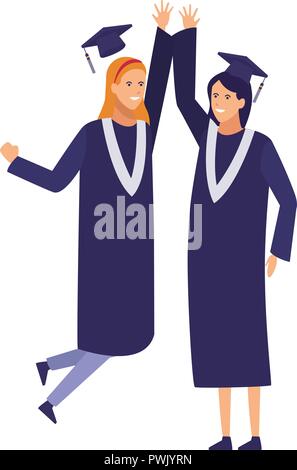 Studenten mit Kittel auf absolventenfeier Vector Illustration graphic design Stock Vektor