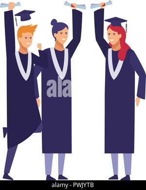 Studenten mit Kittel auf absolventenfeier Vector Illustration graphic design Stock Vektor