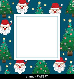 Santa Claus und Weihnachtsbaum auf Indigo Blue Banner Karte. Vector Illustration. Stock Vektor