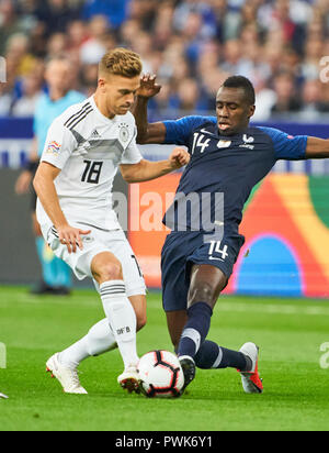 Paris, Frankreich. 16. Oktober, 2018. Joshua KIMMICH, DFB 18 konkurrieren um die Kugel, Bekämpfung, Duell, Schneidwerk gegen Blaise MATUIDI, FRA 14 Frankreich - Deutschland Fußball-Nationen Liga, Saison 2018/2019, Oktober 16, 2018 Paris, Deutschland. © Peter Schatz/Alamy leben Nachrichten Stockfoto