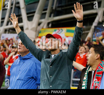 Aviva Stadium, Dublin, Irland. 16 Okt, 2018. UEFA Nationen Liga Fußball, Irland gegen Wales; Waliser Fans zeigen ihre Support Credit: Aktion plus Sport/Alamy leben Nachrichten Stockfoto