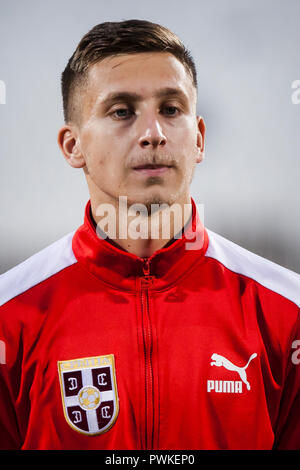 Novi Sad, Serbien. 16. Okt 2018. UEFA-U21-s Fußball-Europameisterschaft: Serbien gegen Armenien, Novi Sad, Serbien. Ivan Saponjic von Serbien Credit: Nikola Krstic/Alamy leben Nachrichten Stockfoto