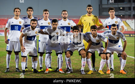 Novi Sad, Serbien. 16. Okt 2018. UEFA-U21-s Fußball-Europameisterschaft: Serbien gegen Armenien, Novi Sad, Serbien. Die Armenien Line-up für das Match Credit: Nikola Krstic/Alamy leben Nachrichten Stockfoto