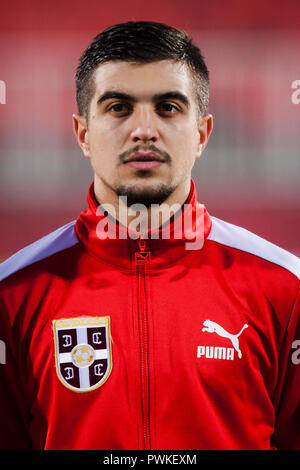 Novi Sad, Serbien. 16. Okt 2018. UEFA-U21-s Fußball-Europameisterschaft: Serbien gegen Armenien, Novi Sad, Serbien. Aleksandar Mesarovic von Serbien Credit: Nikola Krstic/Alamy leben Nachrichten Stockfoto