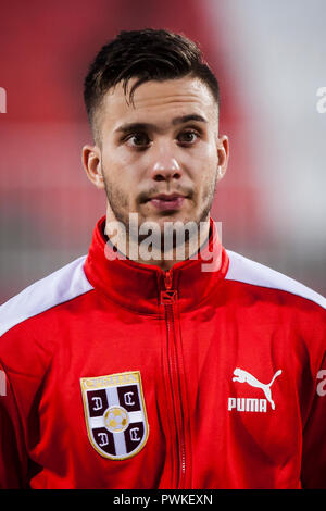 Novi Sad, Serbien. 16. Okt 2018. UEFA-U21-s Fußball-Europameisterschaft: Serbien gegen Armenien, Novi Sad, Serbien. Luka Adzic von Serbien Credit: Nikola Krstic/Alamy leben Nachrichten Stockfoto