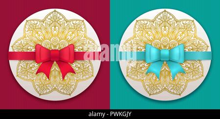 Vector vintage Grußkarte Vorlagen mit bogen und farbband. Hochzeit Einladung Design. Jahrestag Vorlage für jede Feier. Stock Vektor