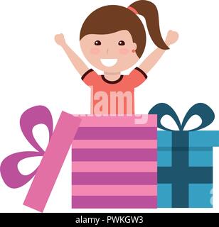 Happy girl Coming out Geschenk Vector Illustration Stock Vektor