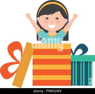Happy girl Coming out Geschenk Vector Illustration Stock Vektor