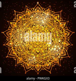 Schöne Vektor diwali vorhanden Card Design. Kreative und künstlerische Mandala tattoo Design auf dunklem Hintergrund mit strahlenden Lichtern und bokeh Wirkung. Stock Vektor