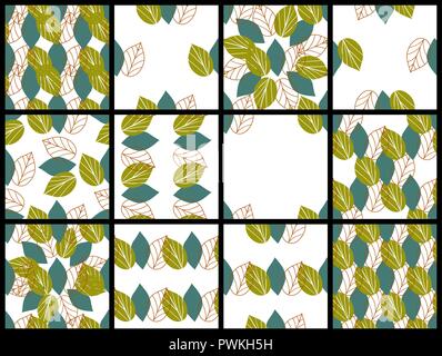 Der nahtlose Muster mit abstrakten grüne und blaue Blätter in primitiven Stil auf weißem Hintergrund. Blumen Hintergrundbilder in skandinavischem Stil. Stock Vektor