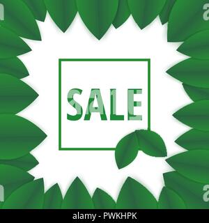 Florale banner Vorlage. Grüne Blätter auf weißem Hintergrund. Flyer Design für Ihre Werbung. Rahmen aus grünen Blütenblätter. Stock Vektor