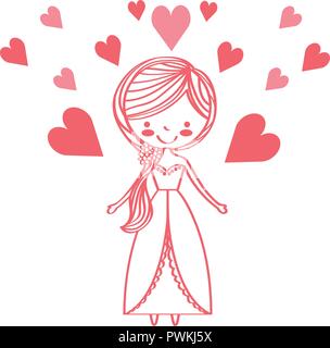 Hochzeitstag süße Braut Charakter in Liebe Vector Illustration Stock Vektor