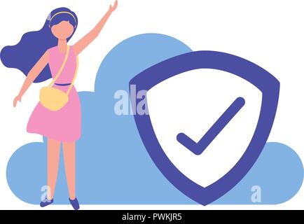 Frau cloud computing Schutzplatte Häkchen Vector Illustration Stock Vektor