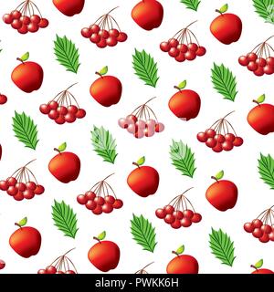 Äpfel Kirschen und Blätter Muster Vector Illustration Stock Vektor