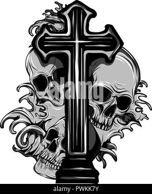 Gotische Wappen mit Totenkopf und Rosenkranz, grunge Vintage Stock Vektor