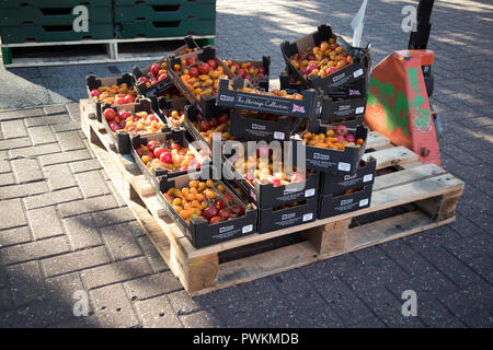 LONDON, Großbritannien - 14 September 2018: Tomaten in einer Box zum Verkauf. Stockfoto