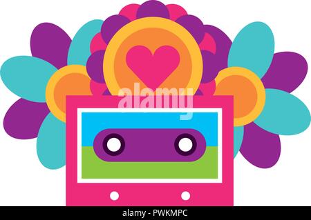 Kassette blumen Herzen retro Hippie style Vector Illustration Stock Vektor