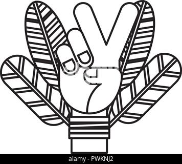 Hand Frieden und Liebe Federn retro Hippie style Vector Illustration skizzieren Stock Vektor