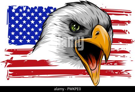 Vektor illustation American Eagle gegen USA-Flagge und weißen Hintergrund. Stock Vektor