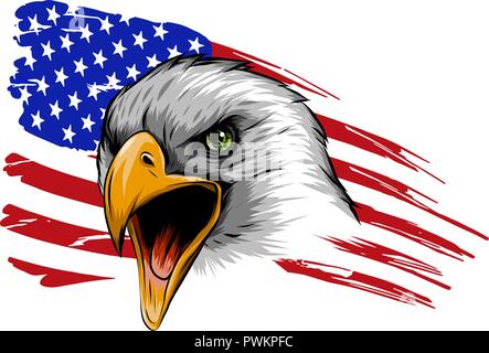 Vektor illustation American Eagle gegen USA-Flagge und weißen Hintergrund. Stock Vektor