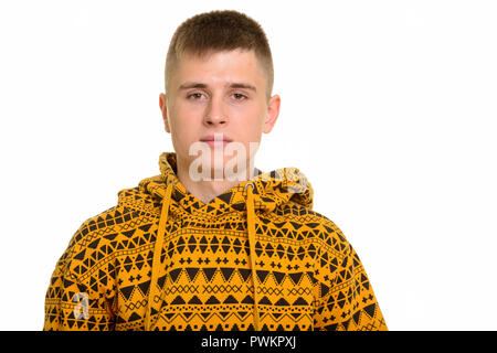 Porträt der jungen kaukasischen Mann mit t-shirt Stockfoto