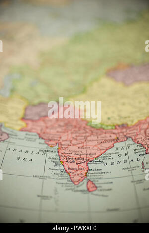 Indien ist auf einer alten Karte gesehen. Stockfoto