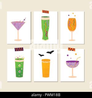 Satz von Cute Vector Halloween Aufkleber von Kürbis, Schloss, Cat, ghost, Süßigkeiten, bat, Hut, Cocktails. Elemente, Objekte für Holiday Card, Holliday invitat Stock Vektor