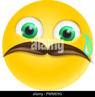 Weinend emoji mit Schnurrbart Emoticon traurige Reaktion Vektor Stock Vektor