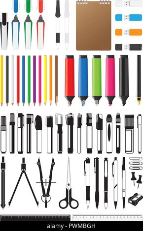 Schreibwaren Sammlung Vector Illustration Stock Vektor