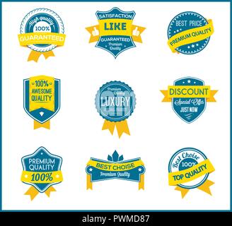 Blau und Gelb marketing Labels (9) Vector Illustration Stock Vektor