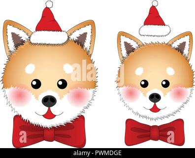 Shiba Inu Santa Claus Hund. auf weißem Hintergrund. Vector Illustration. Stock Vektor