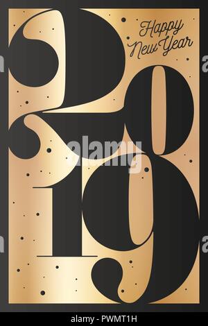 2019. Frohes Neues Jahr. Grußkarte mit Aufschrift Happy New Year 2019. Modischer Stil für das Thema „Happy New Year“ oder „Frohe Weihnachten“. Stock Vektor