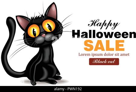 Schwarze Katze Vector Halloween card. Schwarzer Freitag Verkauf. Urlaub poster Vorlage Stock Vektor