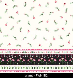Classic Hell und farbenfroh Folk Blumen auf Creme Hintergrund Vektor nahtlose Muster. Hand-Drawn Streublümchen Blüten. Traditionelle ornamentale Flora. Florale Bo Stock Vektor