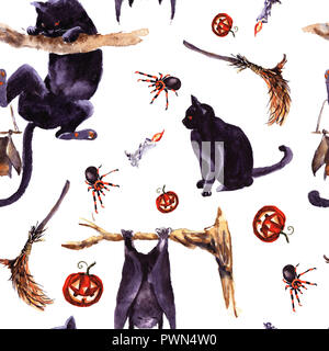 Halloween nahtlose Muster urlaub Symbol. Hand watercolor Illustration Cartoon Zeichen für Kinder buch Färbung, Malvorlagen, t-shirt Prin gezeichnet Stockfoto