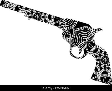 Vector Illustration tattoo Gun mit Ornamenten in weißer Hintergrund Stock Vektor