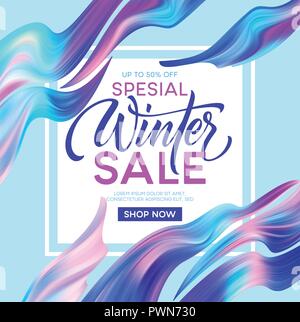 Winter verkauf Beschriftung Banner mit Farbe fantastische Wellen. Modernes, farbenfrohes flow Poster. Wave flüssigen Form. Art Design für Ihr Design projekt Vector EPS Abbildung 10 Stock Vektor