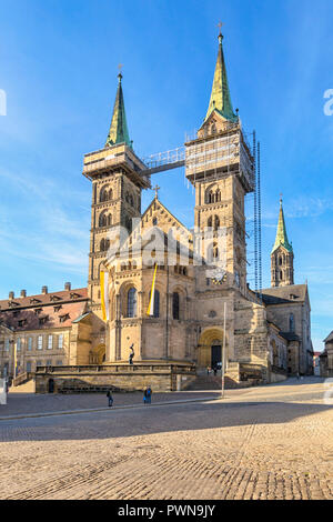 Dom zu Bamberg, Bayern, Deutschland. Östlichen Türme renoviert im Jahr 2018. Stockfoto